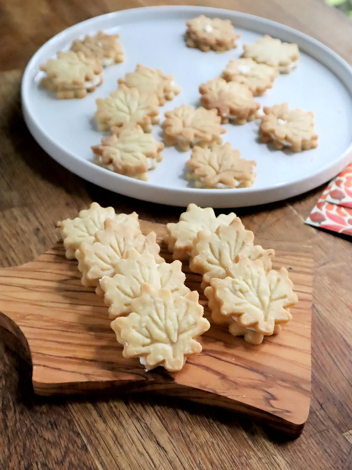 Maple leaf-shaped cookies stuffed with maple cream offer a favorite fall flavor. (Gretchen McKay/Post-Gazette)