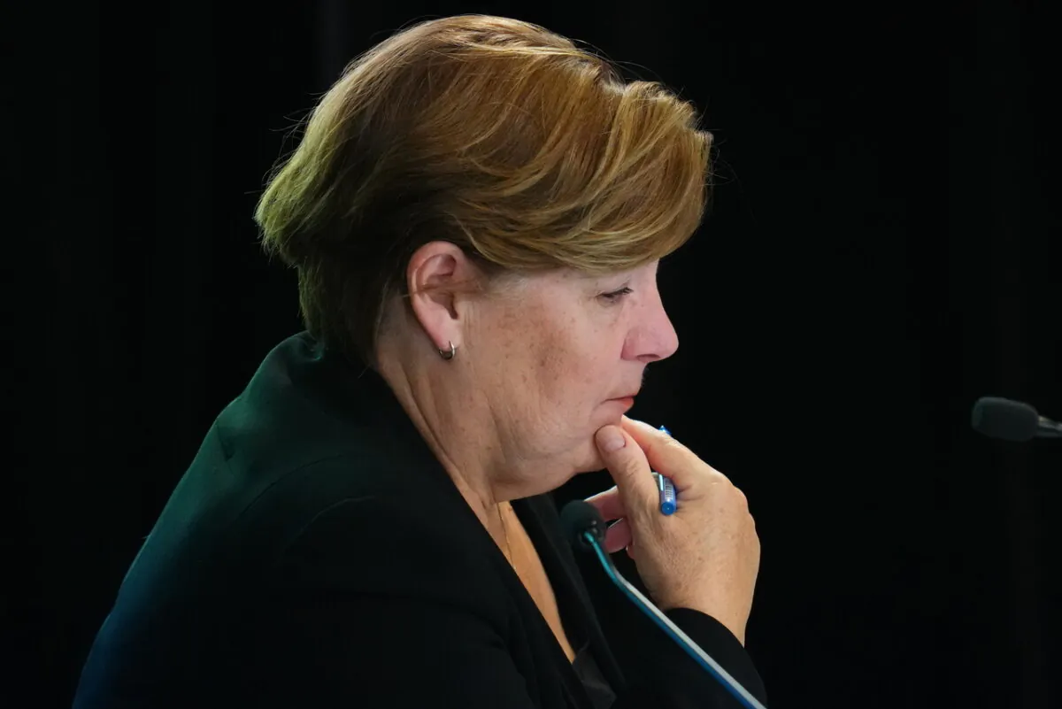 Foreign interference inquiry  commissioner Marie-Josée Hogue listens to testimony at the federal inquiry into foreign interference in Ottawa on Oct. 16, 2024. (The Canadian Press/Sean Kilpatrick)