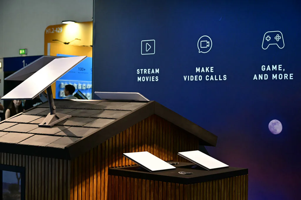 Antennas are seen at the booth of Elon Musk's "Starlink" during the opening of the 100th edition of the IFA ("Internationale Funkausstellung", "Innovation for All"), the international trade show for consumer electronics and home appliances in Berlin, Germany on Sept. 6, 2024. (Tobias Schwarz/AFP via Getty Images)