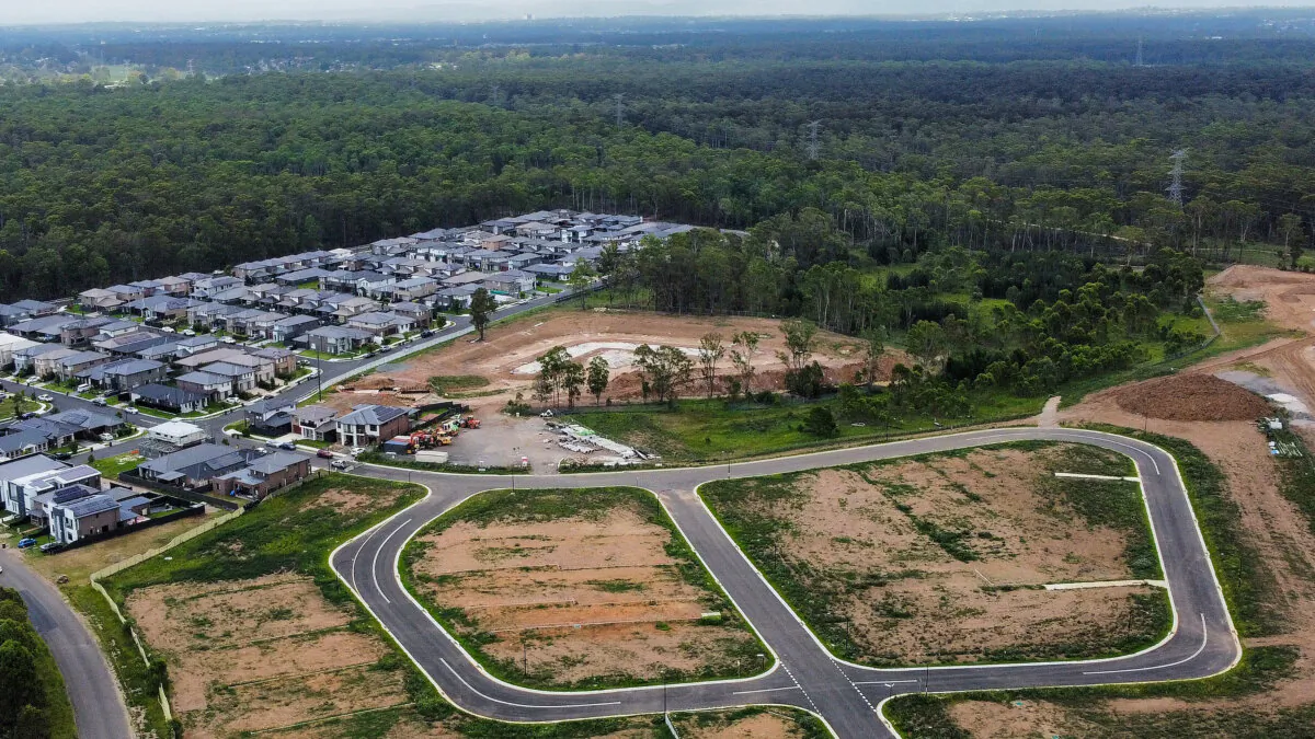 In an aerial view, vacant land sectioned off for housing is seen in the western suburbs of Sydney on Jan. 11, 2024. (Jenny Evans/Getty Images)