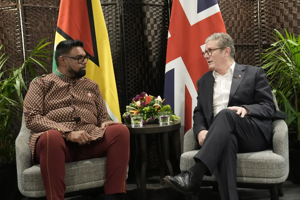 Prime Minister Sir Keir Starmer during a bilateral meeting with the President of Guyana Mohamed Irfaan Ali in Samoa on Oct. 25, 2024. (Stefan Rousseau/PA)