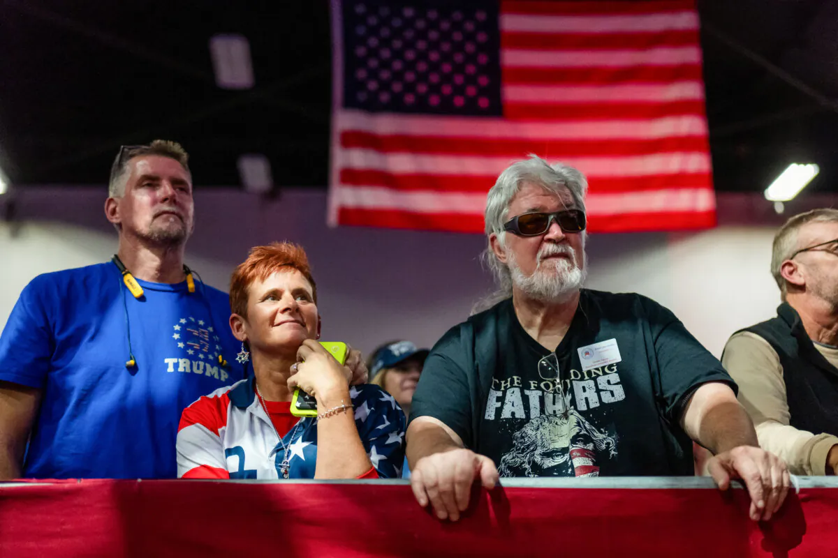 Supporters attend a town hall with Republican presidential nominee, former President Donald Trump, at the Greater Philadelphia Expo Center in Oaks, Pennsylvania, on Oct. 14, 2024. (Spencer Platt/Getty Images)