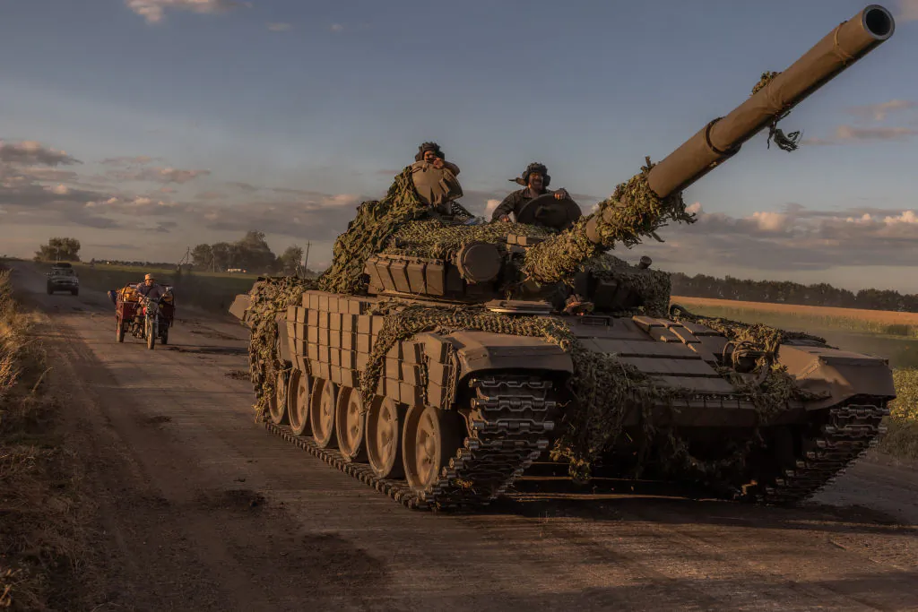 Ukrainian servicemen operate a Soviet-made T-72 tank in the Sumy region, near the border with Russia, on Aug. 12, 2024. (Roman Pilipey/AFP via Getty Images)