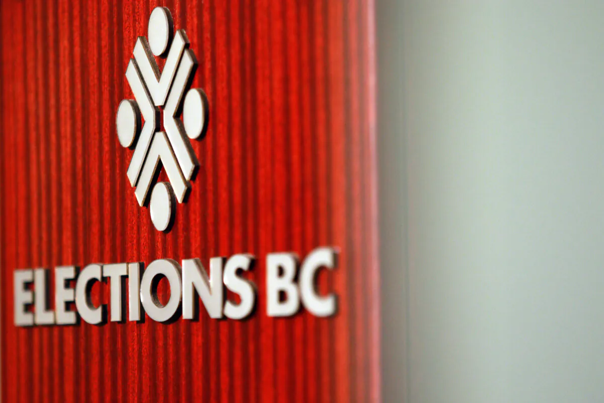 Signage seen at the Elections BC office in Victoria, B.C., on Sept. 25, 2024. (The Canadian Press/Chad Hipolito)