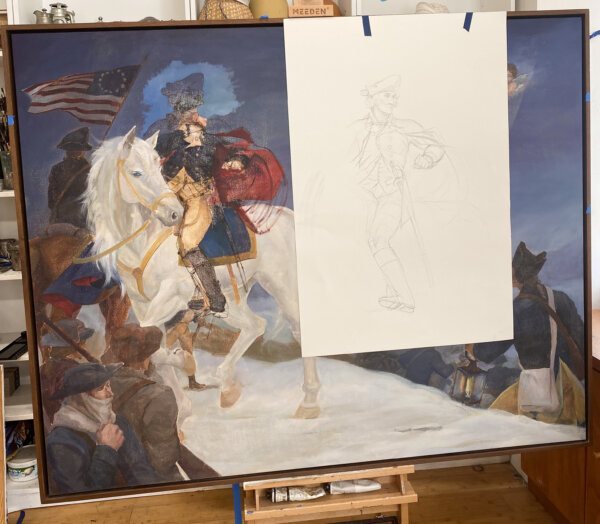Lucy Cui's painting of Washington in progress. (The Epoch Times)