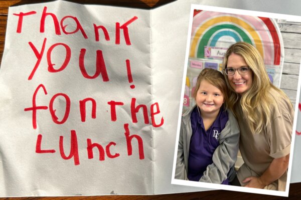 ‘It’s Priceless’: Military Mom Was Nervous to Be a Lunch Lady at Her Kids’ School Until a Girl Hands Her a Note