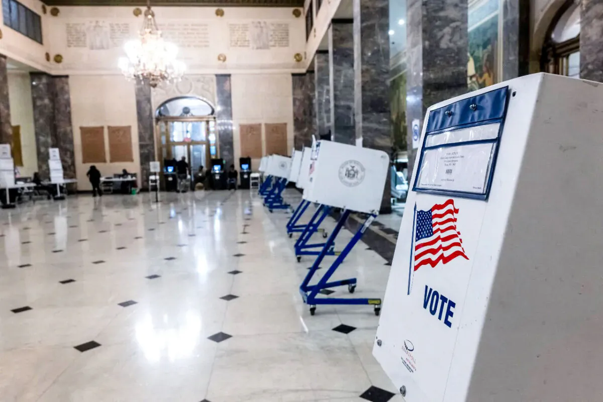 A voting station is seen at the Bronx County Supreme Court House as voters head to the polls for the Democrat primary in New York City on June 25, 2024. (Spencer Platt/Getty Images)
