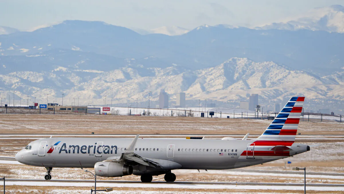 An American Airlines jetliner rumbles down a runway at Denver International Airport in Denver, on Jan. 16, 2024. (David Zalubowski/AP Photo, File)