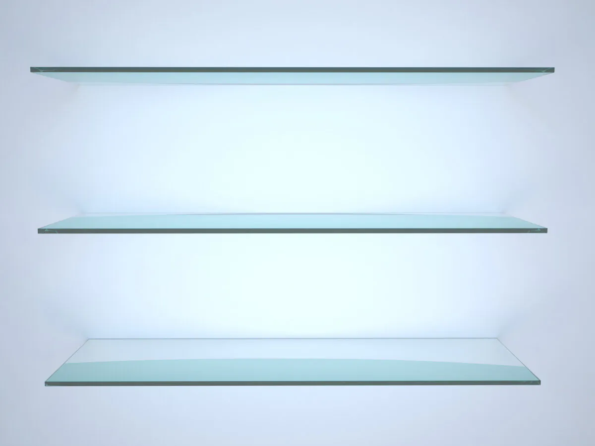 These glass shelves appear to float on the wall. (Dreamstime/TCA)
