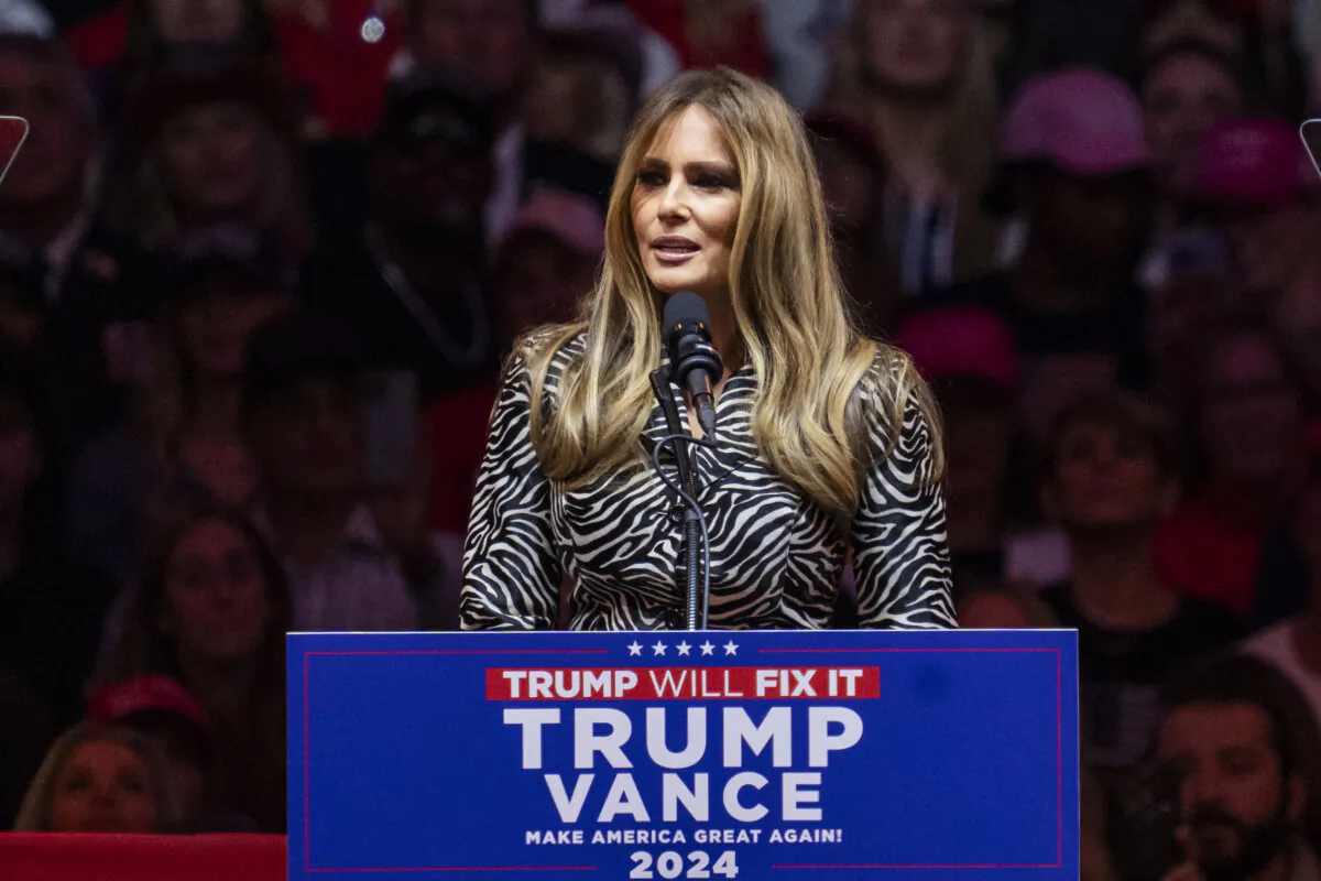 Former First Lady Melania Trump speaks at a campaign rally for Republican presidential nominee former President Donald Trump, at Madison Square Garden in New York City on Oct. 27, 2024. (Samira Bouaou/The Epoch Times)