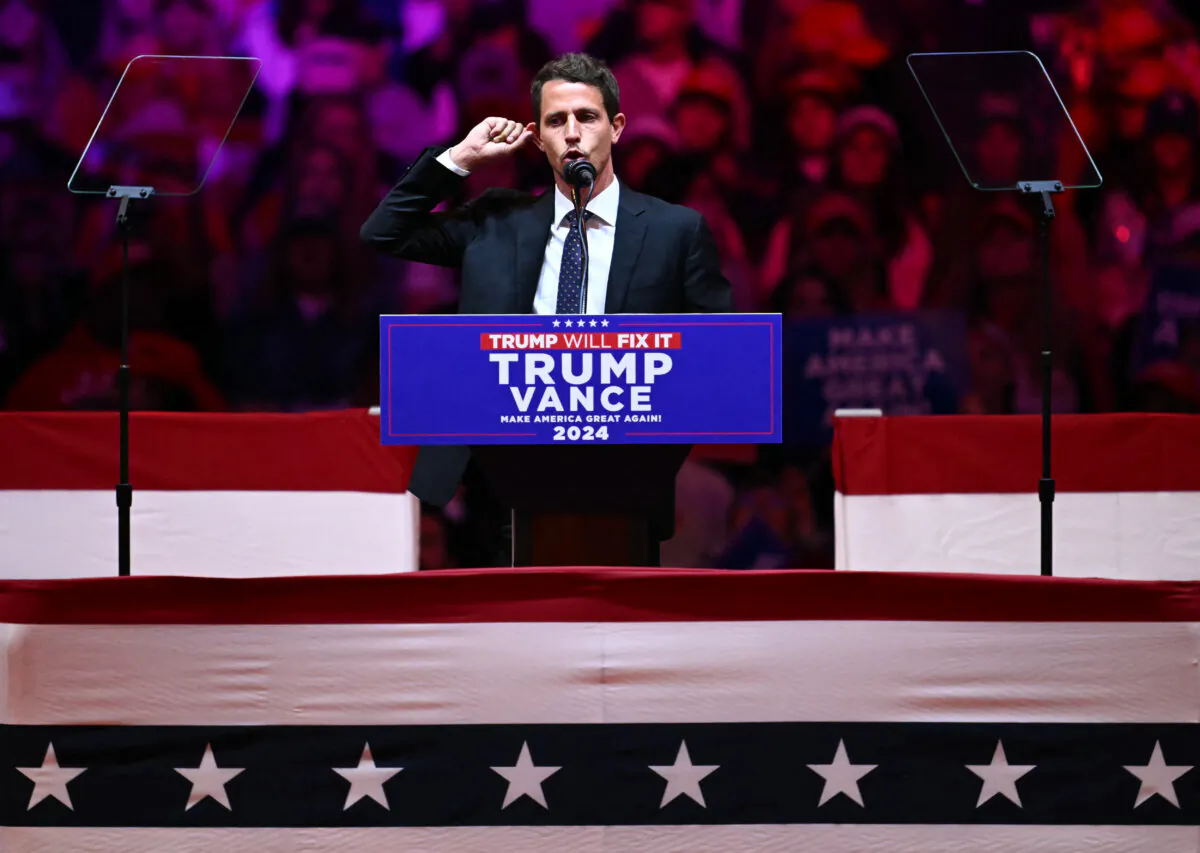 Comedian Tony Hinchcliffe speaks at Madison Square Garden in New York on Oct. 27, 2024. (Angela Weiss/AFP via Getty Images)