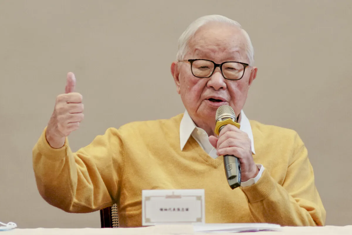 TSMC founder Morris Chang speaks during a press conference at the Presidential Office in Taipei, Taiwan, on Nov. 13, 2021. (Sam Yeh/AFP via Getty Images)