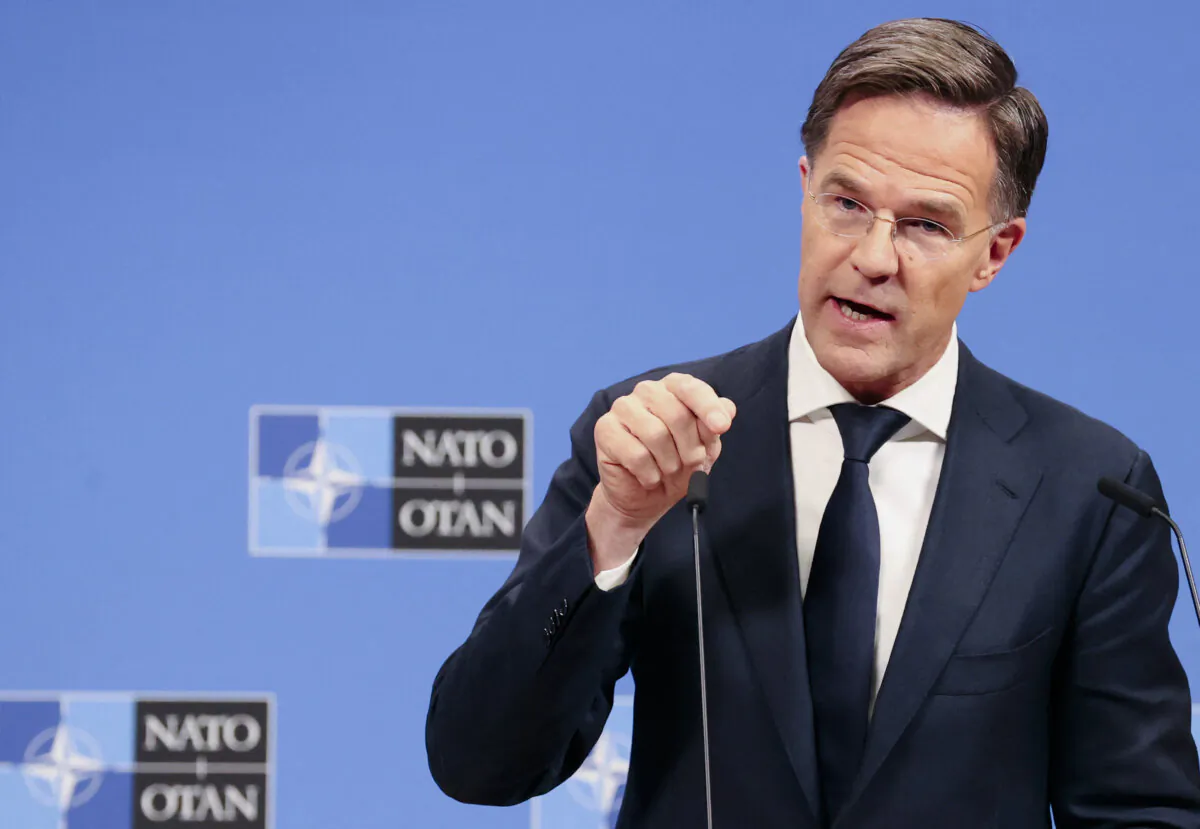 NATO Secretary-General Mark Rutte addresses reporters during a news conference at the NATO headquarters in Brussels on Oct. 17, 2024. (FRANCOIS WALSCHAERTS/AFP via Getty Images)