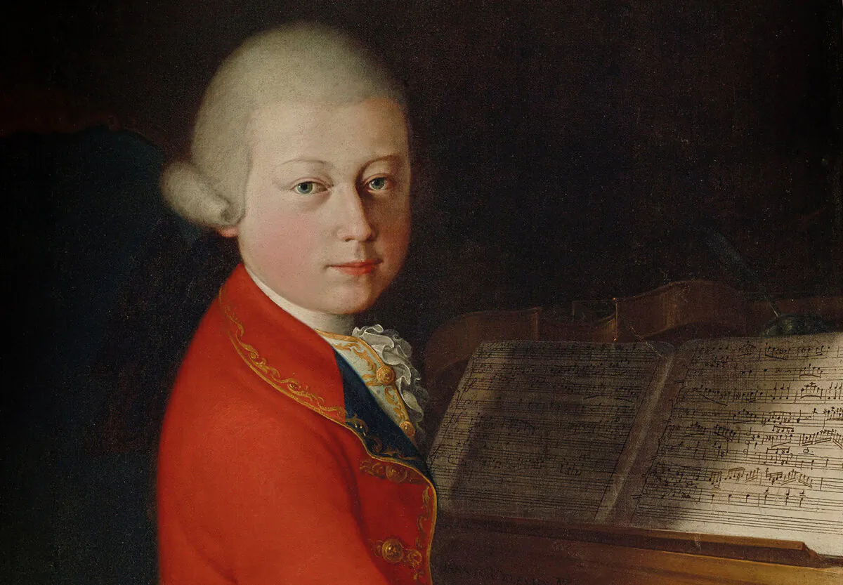 A detail from the portrait of Wolfgang Amadeus Mozart at age 13, circa 1770, by unknown 18th-centuty artist. Private collection. (Public Domain)