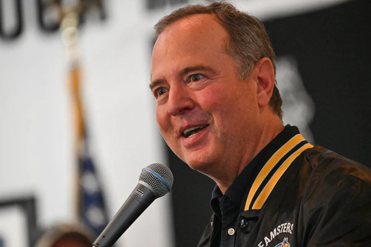 Rep. Adam Schiff (D-Calif.), candidate for U.S. Senate, speaks during a rally with workers and union members in Long Beach, Calif., on Aug. 29, 2024. (Patrick T. Fallon/AFP via Getty Images)