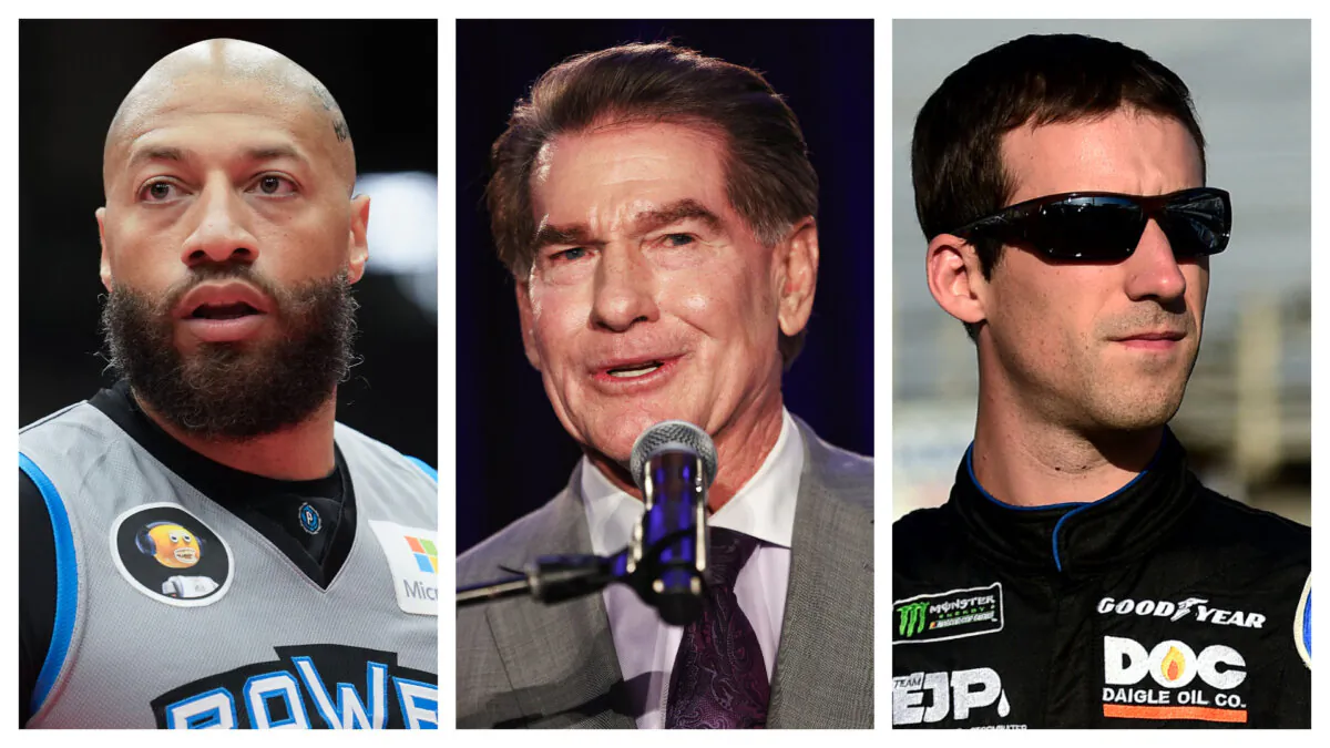 (Right) Austin Theriault, driver of the #51 Jacob Companies Chevrolet in Richmond, Va., on Sept. 20, 2019. (Center) Republican Senate candidate Steve Garvey, in Palm Desert, Calif., on March 5, 2024. (Left) Royce White #30 of the Power reacts in Frisco, Texas on Aug. 6, 2022.(Jared C. Tilton, Mario Tama/Getty Images; Alex Bierens de Haan/Getty Images for BIG3)