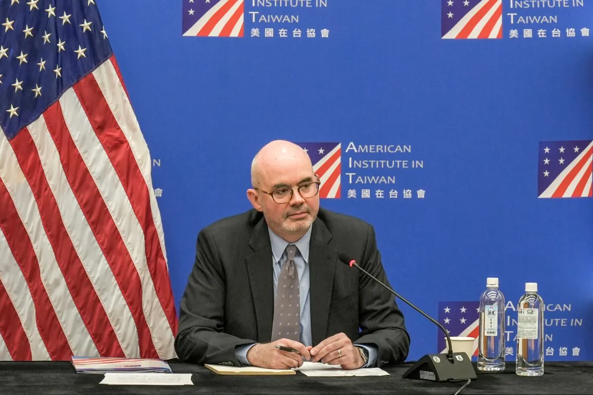 Raymond Greene, director of the American Institute in Taiwan (AIT), attends a press conference in Taipei on Sept. 4, 2024. (Walid Berrazeg/AFP via Getty Images)