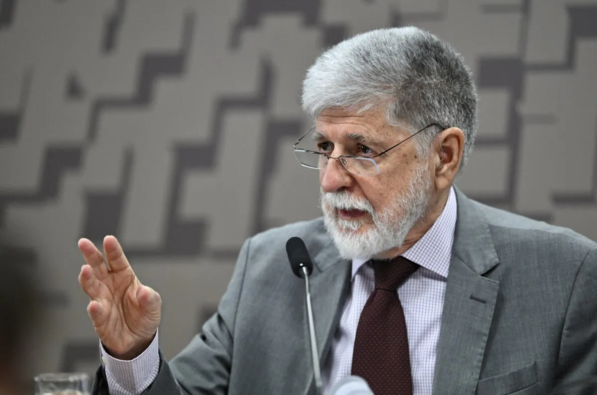 Brazilian ambassador and special adviser to the president Celso Amorim speaks during his testimony to the Senate Foreign Relations Committee in Brasília, Brazil, on Aug.15, 2024. (Photo by Evaristo Sa/AFP via Getty Images)