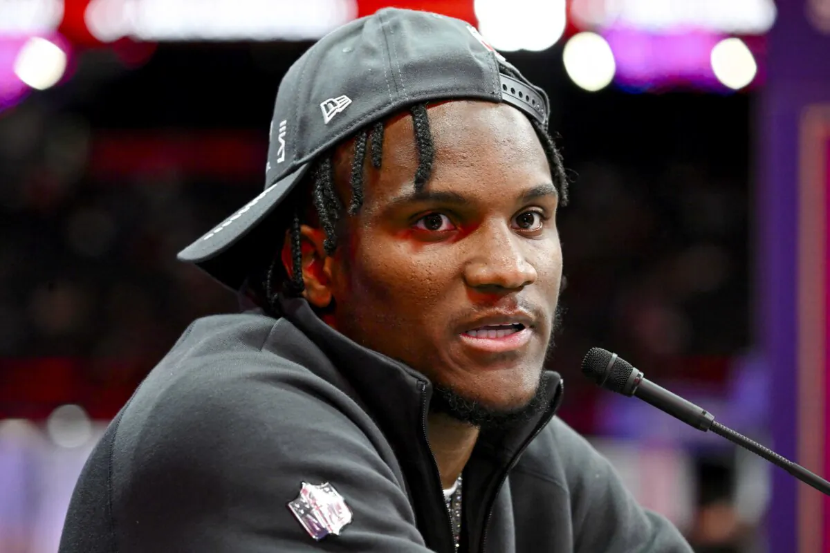 Charvarius Ward of the San Francisco 49ers speaks to the media during Super Bowl LVIII Opening Night at Allegiant Stadium in Las Vegas on Feb. 5, 2024. (Candice Ward/Getty Images)