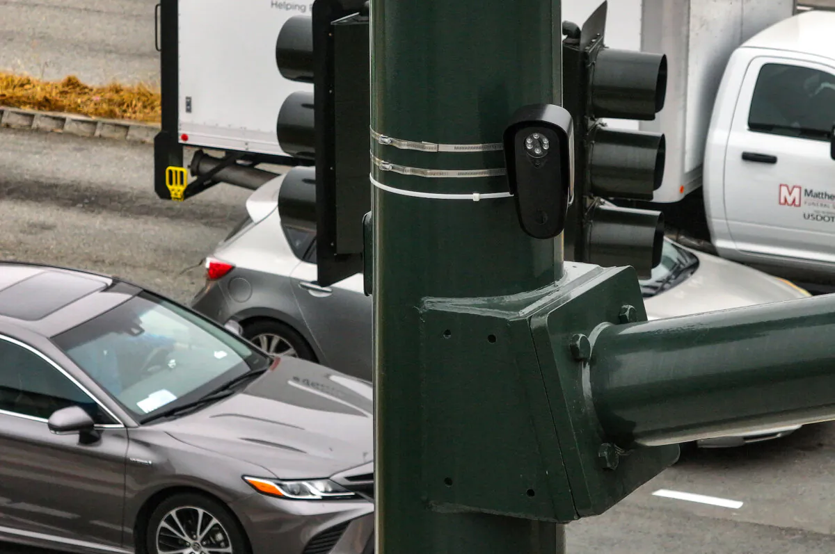 An automated license plate reader mounted on a pole in San Francisco, on June 13, 2024. (Justin Sullivan/Getty Images)
