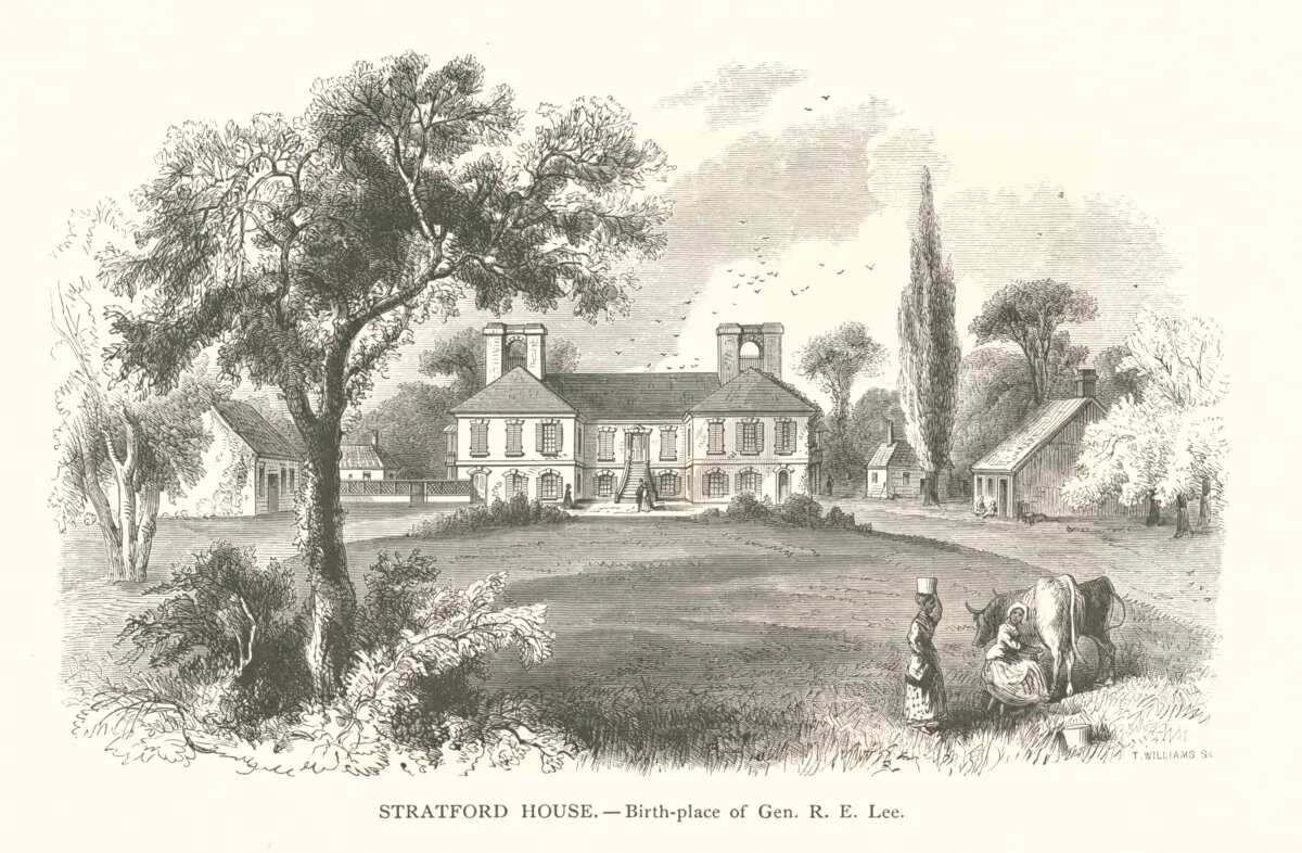 Engraving of Stratford house, birthplace of Gen. Robert E. Lee by T. Williams. New York Public Library. (Public Domain)
