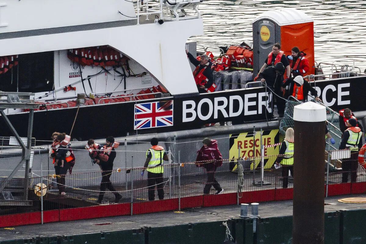 A Border Force vessel carrying around 100 illegal immigrants, including several children, arrives at Dover port, England, on Oct. 31, 2024. (Dan Kitwood/Getty Images)