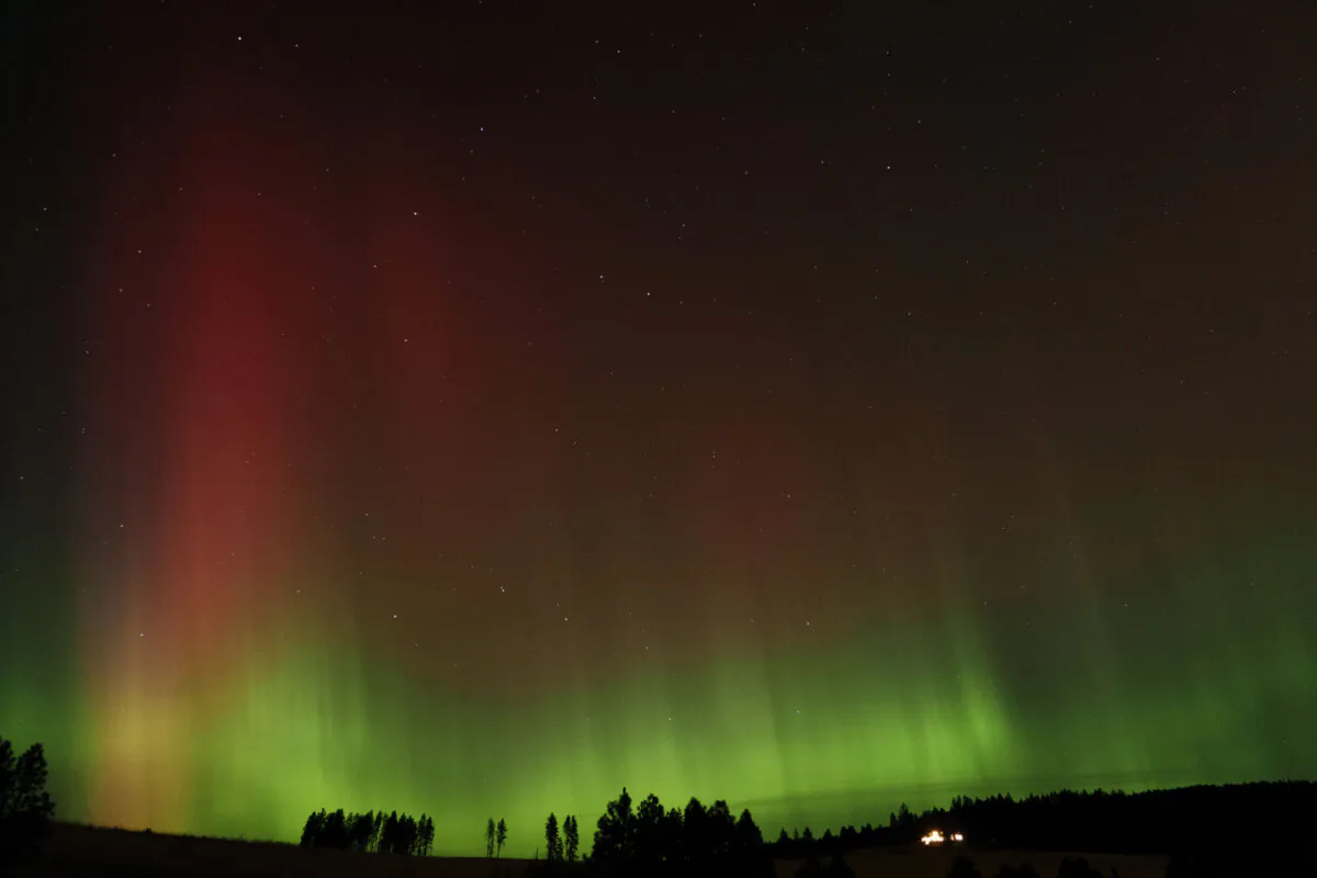 An aurora borealis, also known as the northern lights, is seen in the night sky along with the Big Dipper constellation on in Moscow, Idaho, on Oct. 10, 2024. (Ted S. Warren/AP Photo)