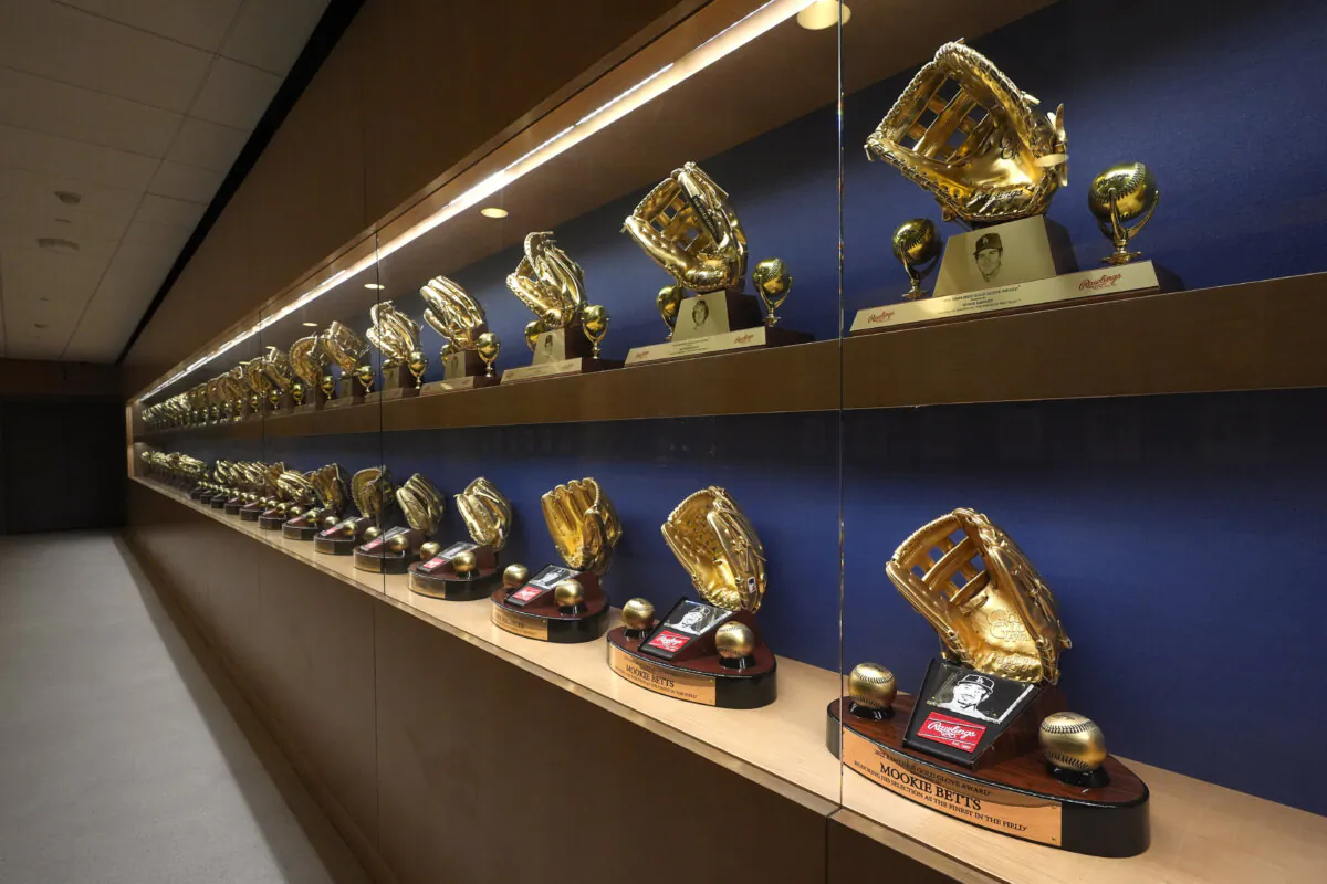 Los Angeles Dodgers memorabilia near the Dodgers clubhouse in Los Angeles on Oct. 19, 2024. (Mark J. Terrill/AP Photo)