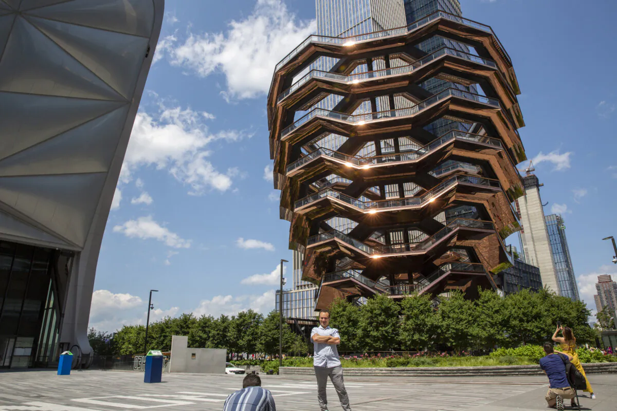 Vessel, a tourist attraction in Hudson Yards in the Manhattan borough of New York on July 30, 2021. (Ted Shaffrey/AP Photo)