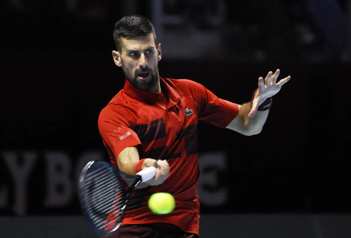Serbia's Novak Djokovic during his third place match against Spain's Rafael Nadal in the "6 Kings Slam" exhibition tournament in Riyadh, Saudi Arabia, on Oct. 19, 2024. (Hamad I Mohammed/Reuters)