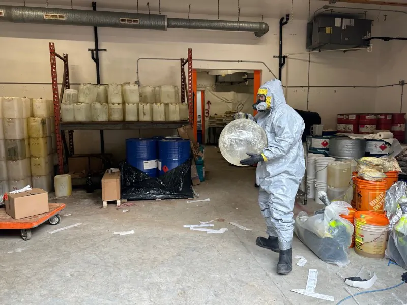 British Columbia RCMP investigators take down a drug “superlab” in Falkland, B.C., on Oct. 25, 2024. (RCMP photo)