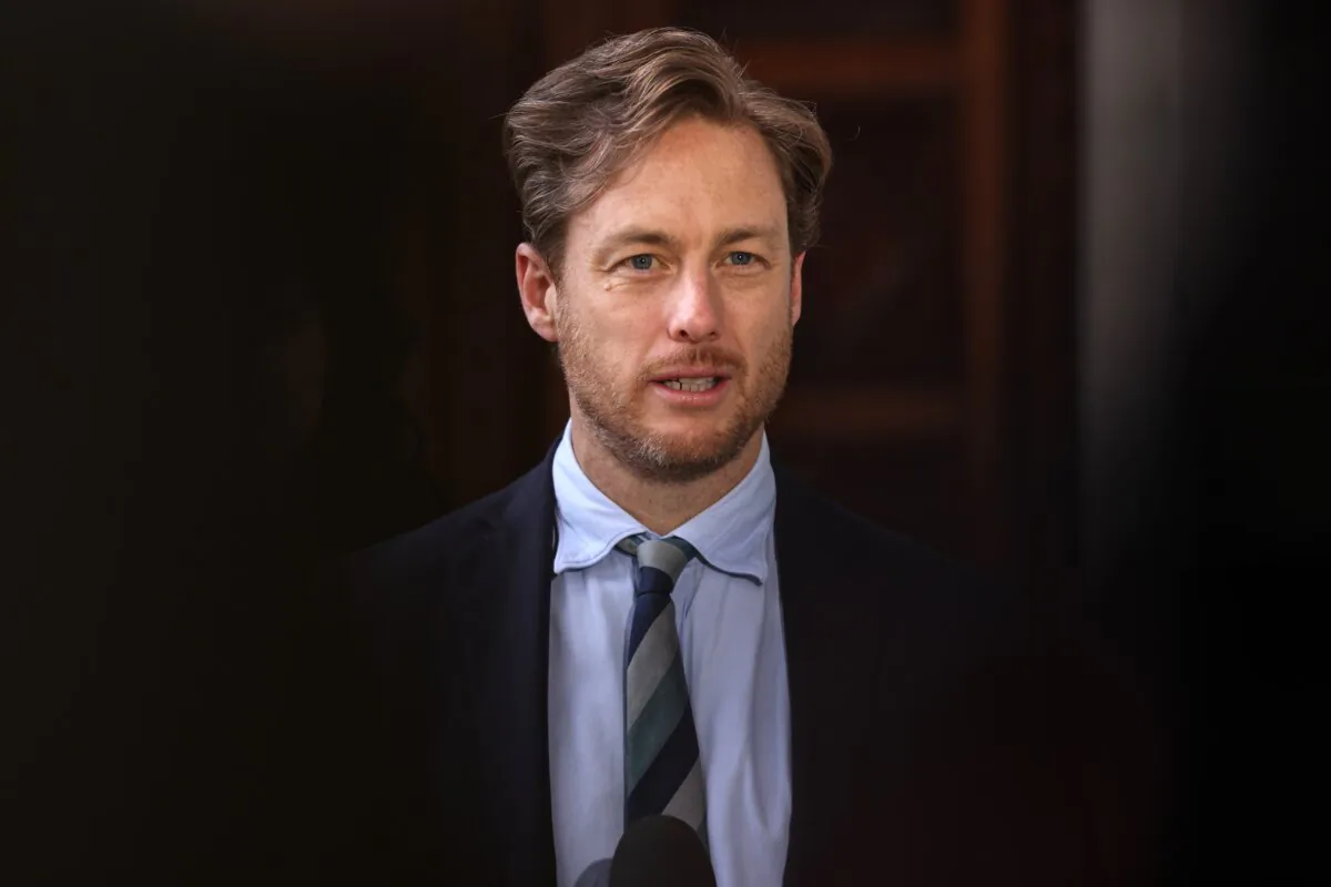 Victorian Greens State Member for Prahran Sam Hibbins speaks to media at Parliament House, in Melbourne, Australia, on May 23, 2023. (AAP Image/Diego Fedele)