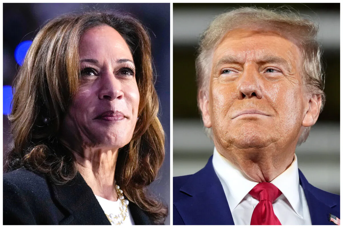 (Left) Democratic presidential nominee Vice President Kamala Harris speaks at a campaign rally in Charlotte, N.C., on Sept. 12, 2024. (Right) Republican presidential nominee former President Donald Trump speaks a town hall campaign event in Warren, Mich., on Sept. 27, 2024. (AP Photo)

