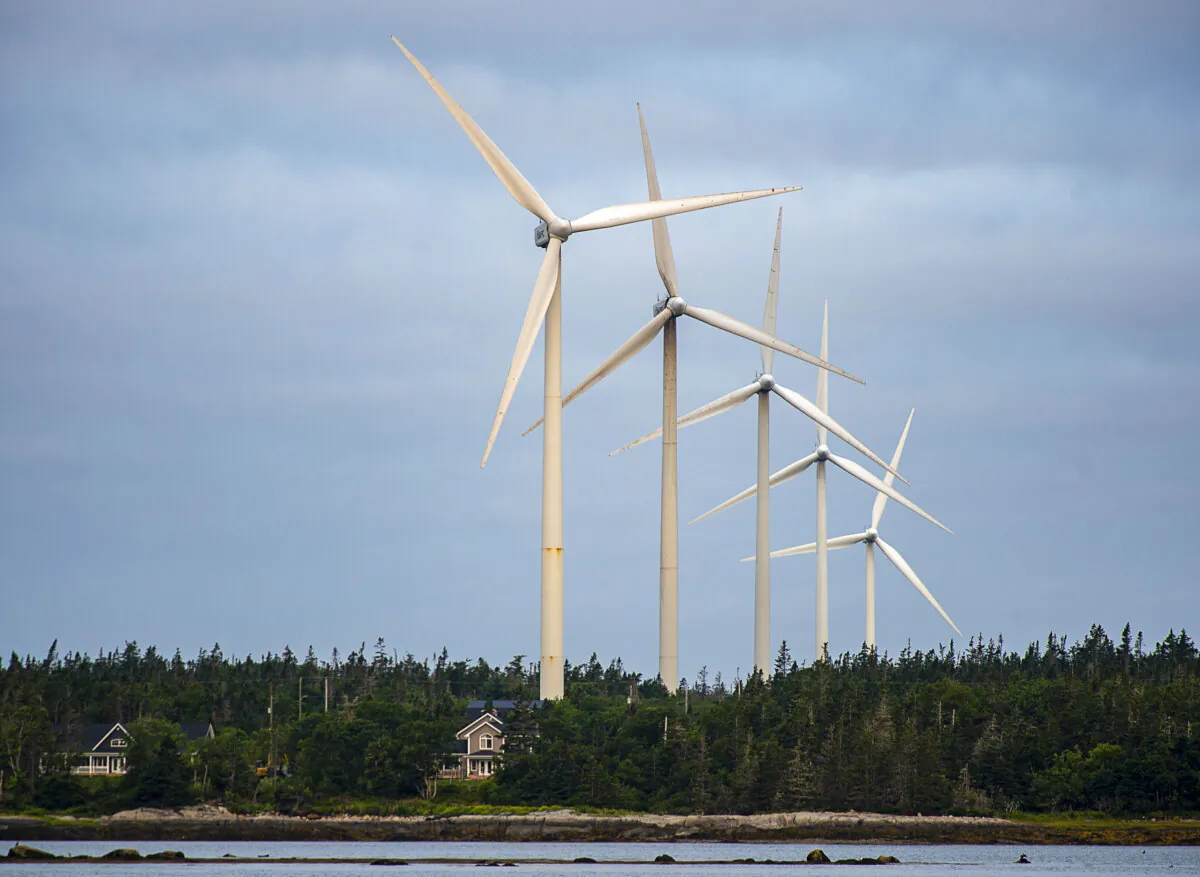 The West Pubnico Point Wind Farm is seen in Lower West Pubnico, N.S., on Aug. 9, 2021. (The Canadian Press/Andrew Vaughan)
