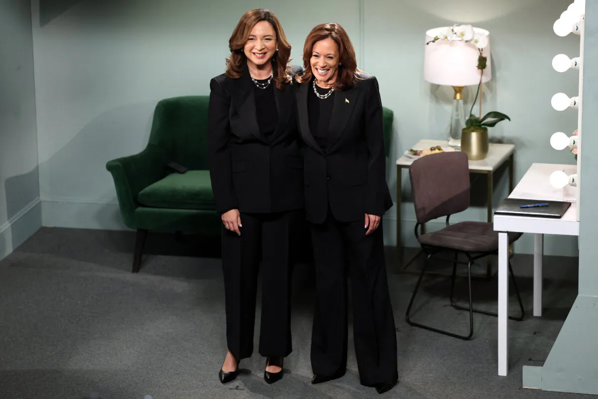 Vice President and Democratic presidential candidate Kamala Harris (R) and actress Maya Rudolph participate in "Saturday Night Live" at NBC studios in New York on Nov. 2, 2024. (Charly Triballeau/AFP via Getty Images)