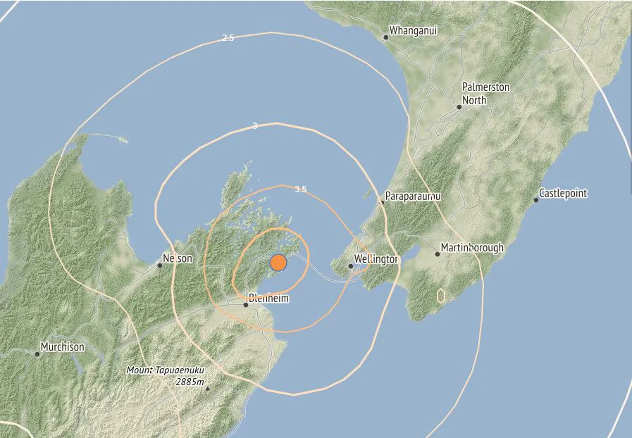 A map of the quake that struck Wellington on Nov. 4, 2024. (Courtesy of GeoNet/New Zealand Government).