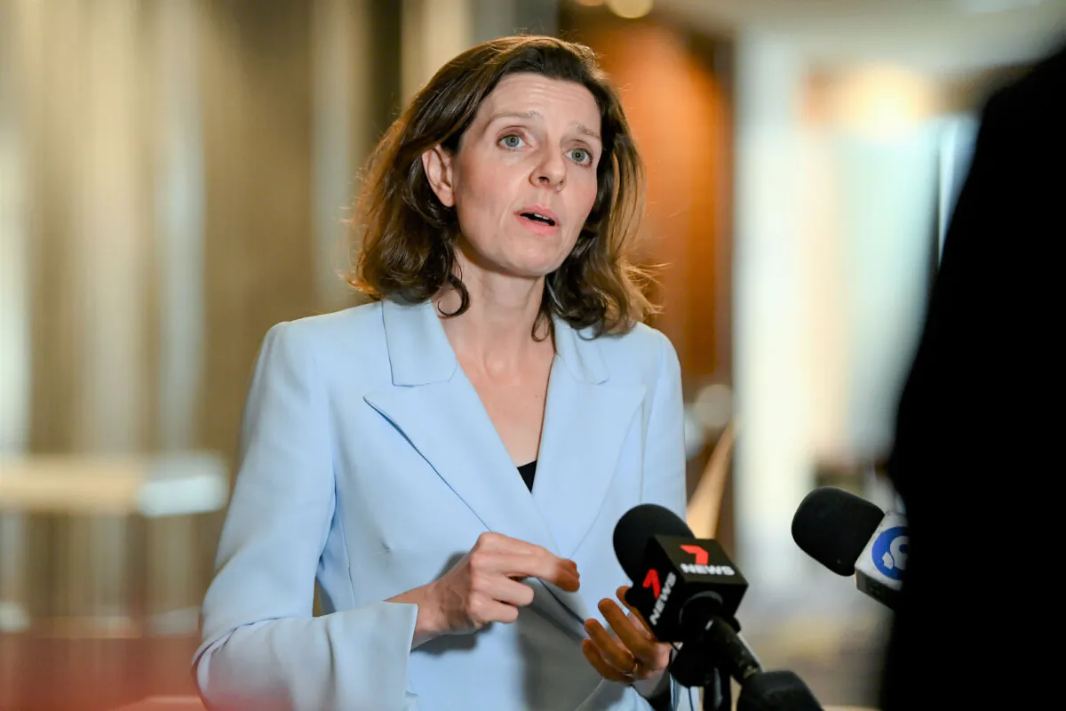 Federal Independent candidate for Wentworth Allegra Spender speaks to the media during a press conference following the Fuel Security Summit in Sydney, Australia, on April 21, 2022. (AAP Image/Bianca De Marchi)