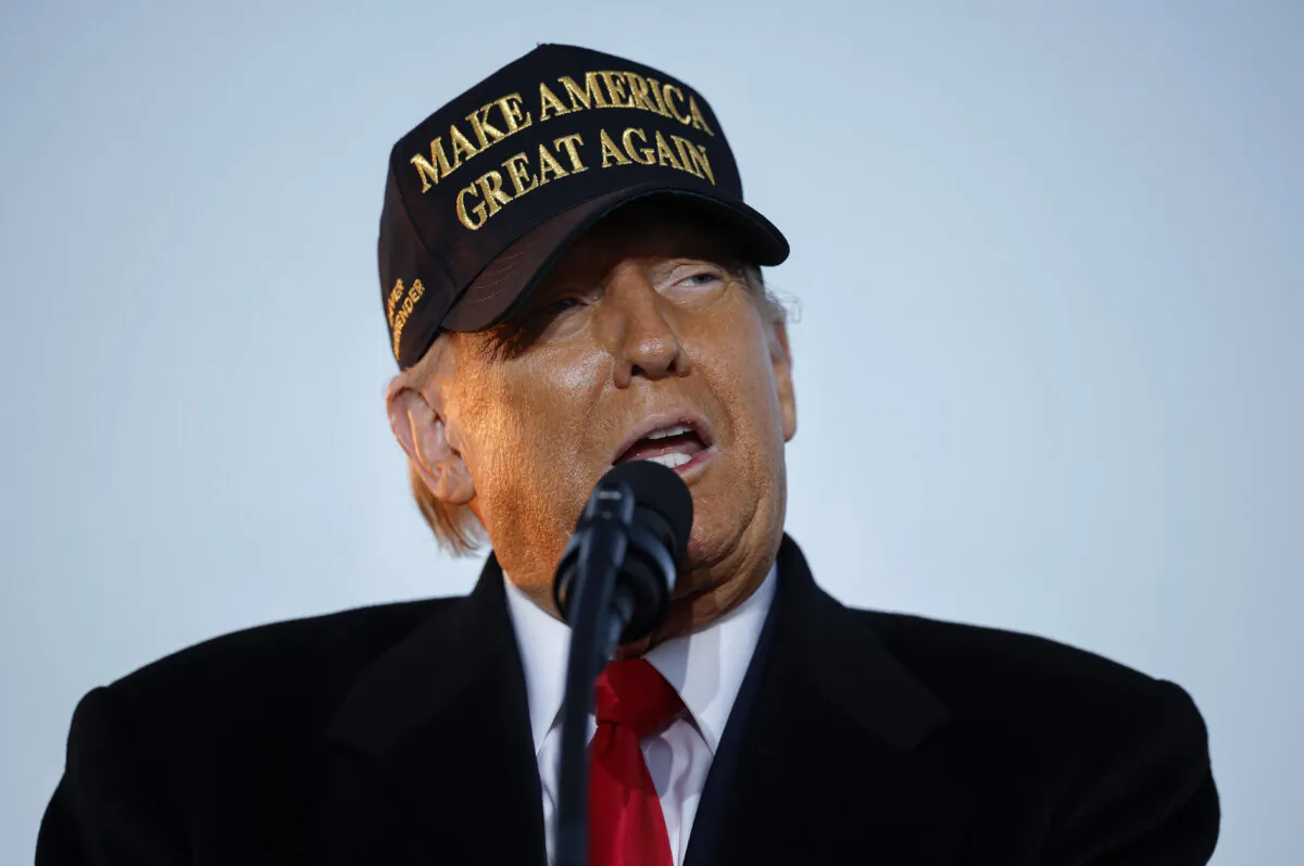 Republican presidential nominee former President Donald Trump speaks during a campaign rally at Kinston Regional Jetport in Kinston, N.C., on Nov. 3, 2024. (Chip Somodevilla/Getty Images)