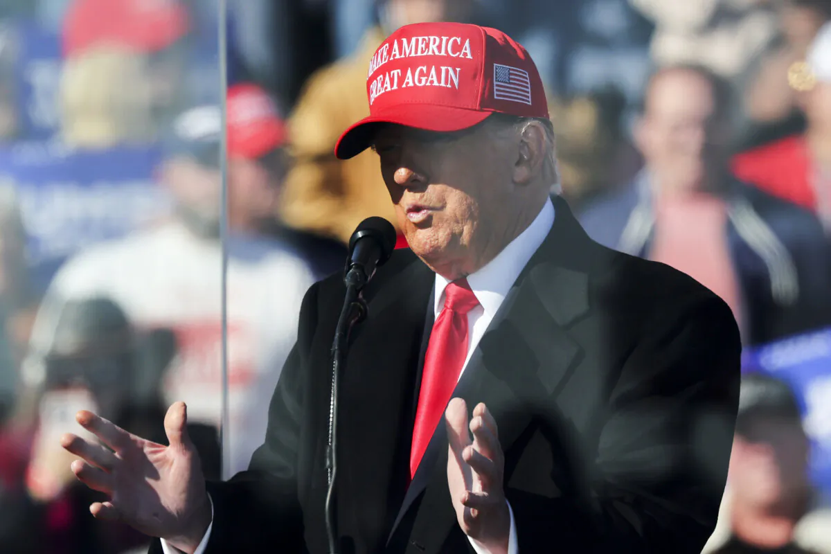Republican presidential nominee, former U.S. President Donald Trump speaks during a campaign rally in Lititz, Penn., on Nov. 3, 2024. (Michael M. Santiago/Getty Images)