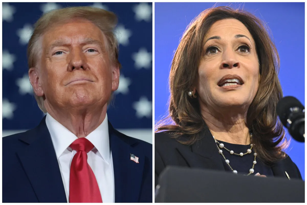 (L) Republican presidential nominee Donald Trump arrives at a campaign event in Lancaster, Pa., on Oct. 20. (R) Democratic presidential candidate Kamala Harris speaks during a rally in Philadelphia on Oct. 27. (Win McNamee, Saul Loeb/Getty Images)