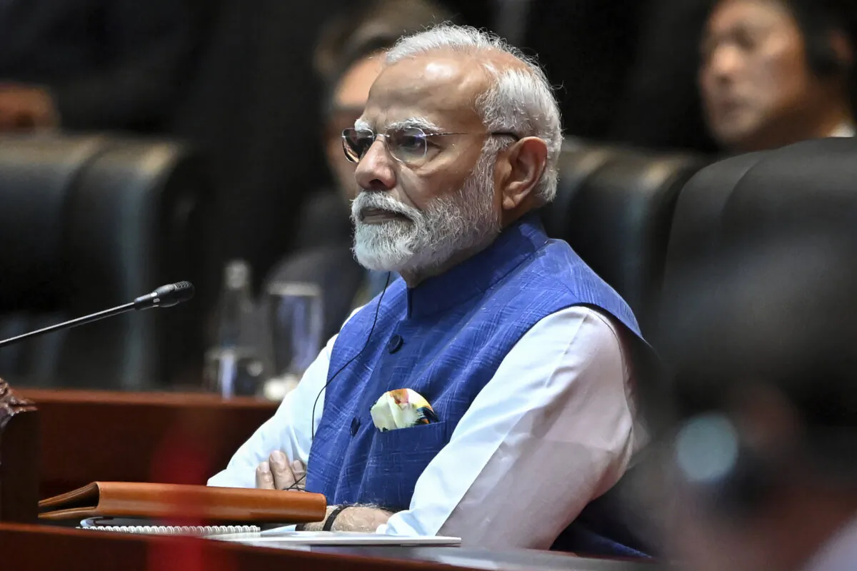 India's Prime Minister Narendra Modi attends the East Asia Summit during the Association of Southeast Asian Nations (ASEAN) Summit in Vientiane, Laos, on Oct. 11, 2024. (Tang Chhin Sothy/Pool Photo via AP)