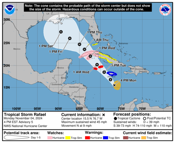 Tropical Storm Rafael Strengthens to Hurricane as It Heads Toward Cuba