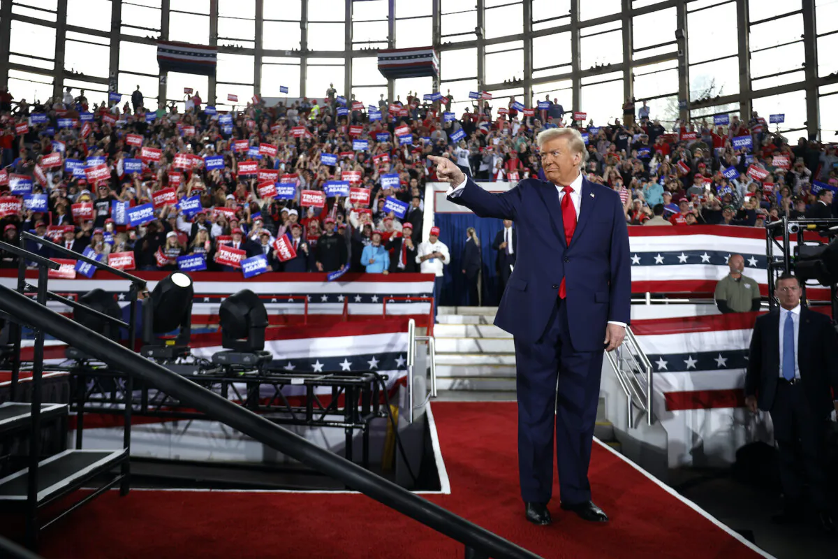Republican presidential nominee, former U.S. President Donald Trump takes the stage during a campaign rally at the J.S. Dorton Arena in Raleigh, N.C. on Nov. 4, 2024. (Chip Somodevilla/Getty Images)