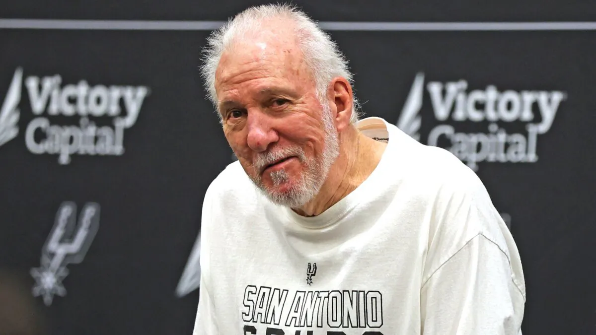 Head coach Gregg Popovich of the San Antonio Spurs addresses the media at the San Antonio Spurs Media Day at the Victory Capital Performance Center in San Antonio, Texas, on Sept. 30, 2024. (Ronald Cortes/Getty Images)