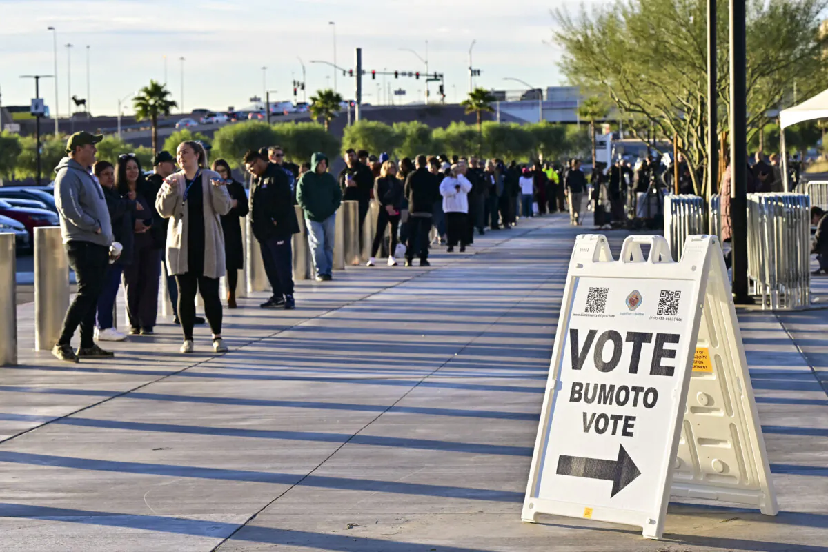 People line up at a polling station at Allegiant Stadium in Las Vegas, Nev., on Nov. 5, 2024. (Frederic J. Brown/AFP via Getty Images)