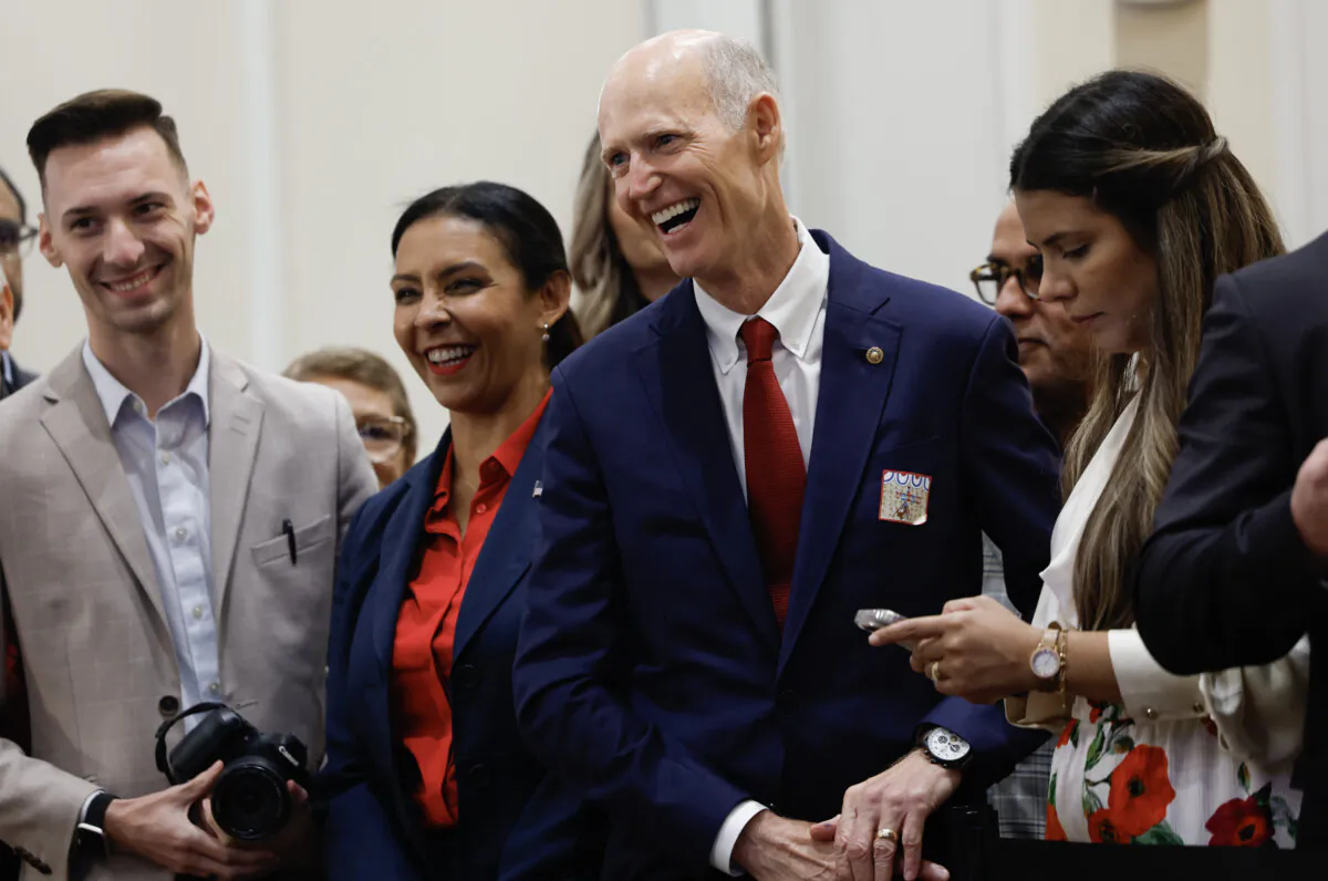 Sen. Rick Scott (R-Fla.) waits for the arrival of Republican presidential nominee, former President Donald Trump for a roundtable discussion at the Latino Summit held at Trump National Doral Golf Club in Doral, Fla., on Oct. 22, 2024. (Anna Moneymaker/Getty Images)