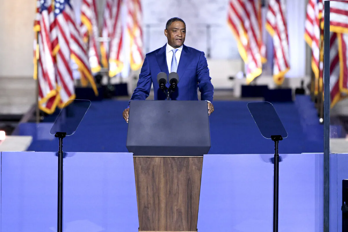Cedric Richmond, co-chair of the Harris-Walz campaign, speaks during an election night event for Vice President and Democratic presidential candidate Kamala Harris at Howard University in Washington on Nov. 6, 2024. (Saul Loeb/AFP via Getty Images)