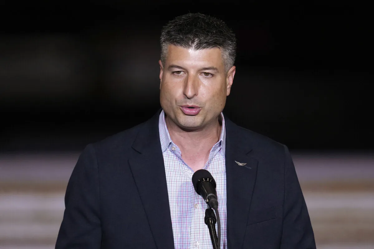 Tom Barrett, Republican candidate for Michigan's 7th Congressional District, speaks at a campaign event in Potterville, Mich., on Aug. 29, 2024. (Paul Sancya/AP Photo)