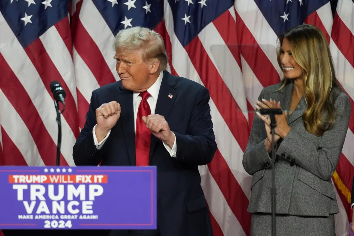 President-elect Donald Trump and his wife Melania celebrate his secured victory in Florida, Nov. 6, 2024. (PA)