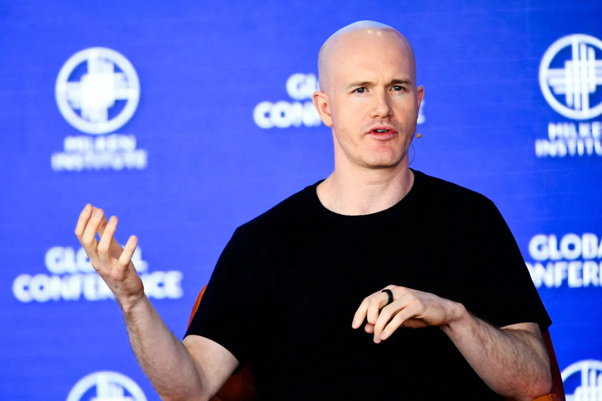 Brian Armstrong, CEO and Co-Founder Coinbase, speaks during a conference in Beverly Hills, Calif., on May 2, 2022.(PATRICK T. FALLON/AFP via Getty Images)